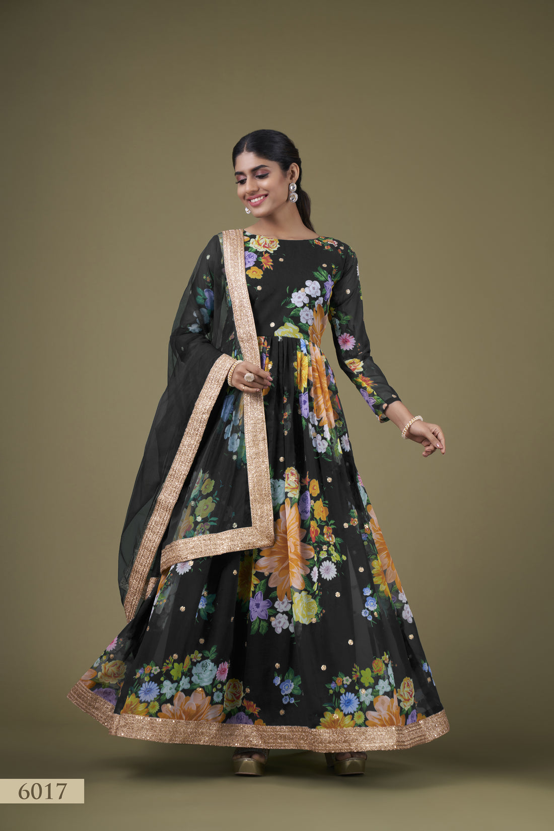 Wedding Afghani Party Wear Women Printed Anarkali Kurta, Pant And Dupatta Dress