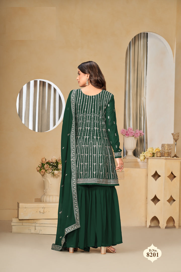 Green Palazzo Salwar Kameez Readymade Palazo Pakistani Sharara Suit Fully Stitched