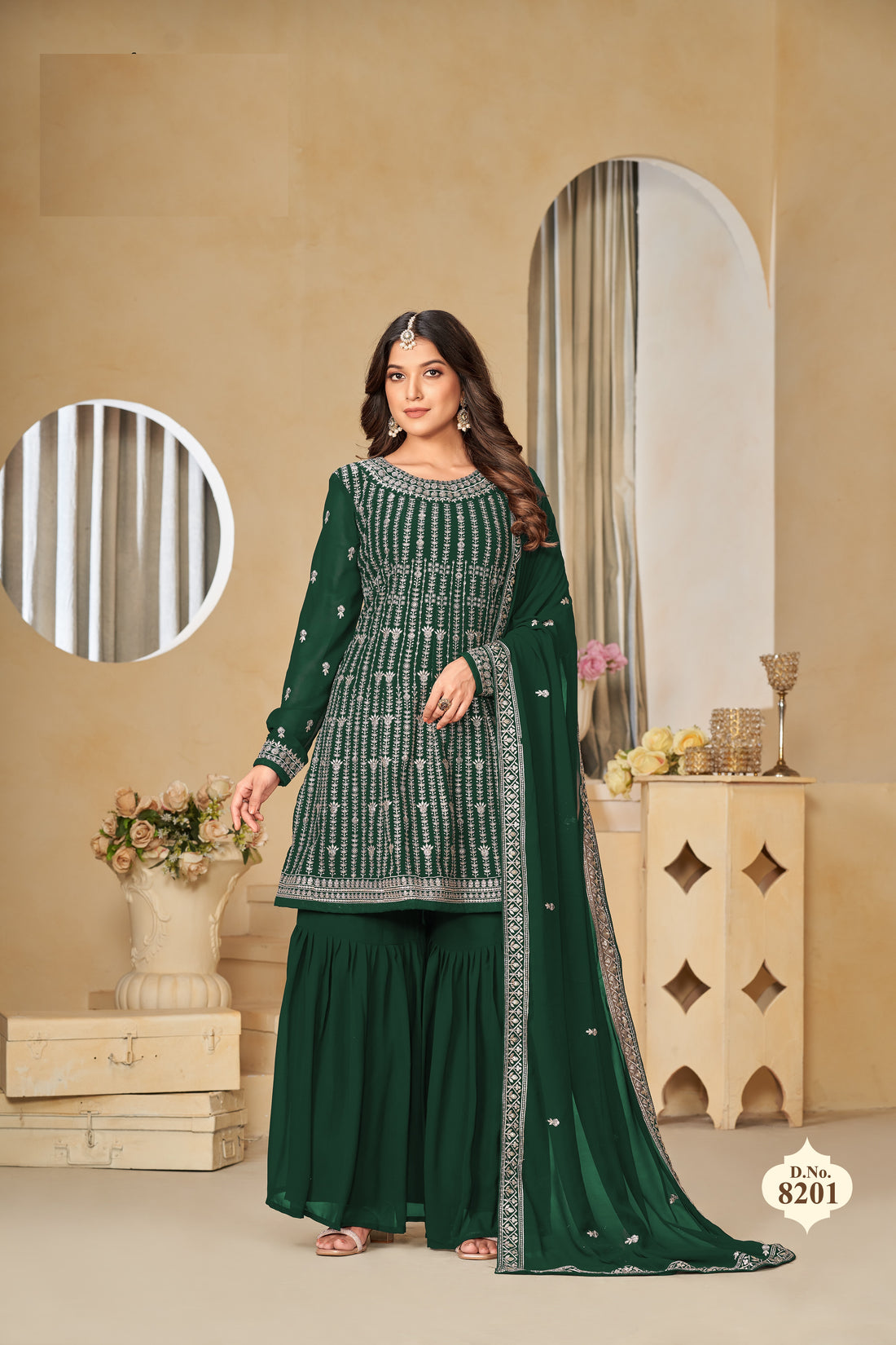 Green Palazzo Salwar Kameez Readymade Palazo Pakistani Sharara Suit Fully Stitched