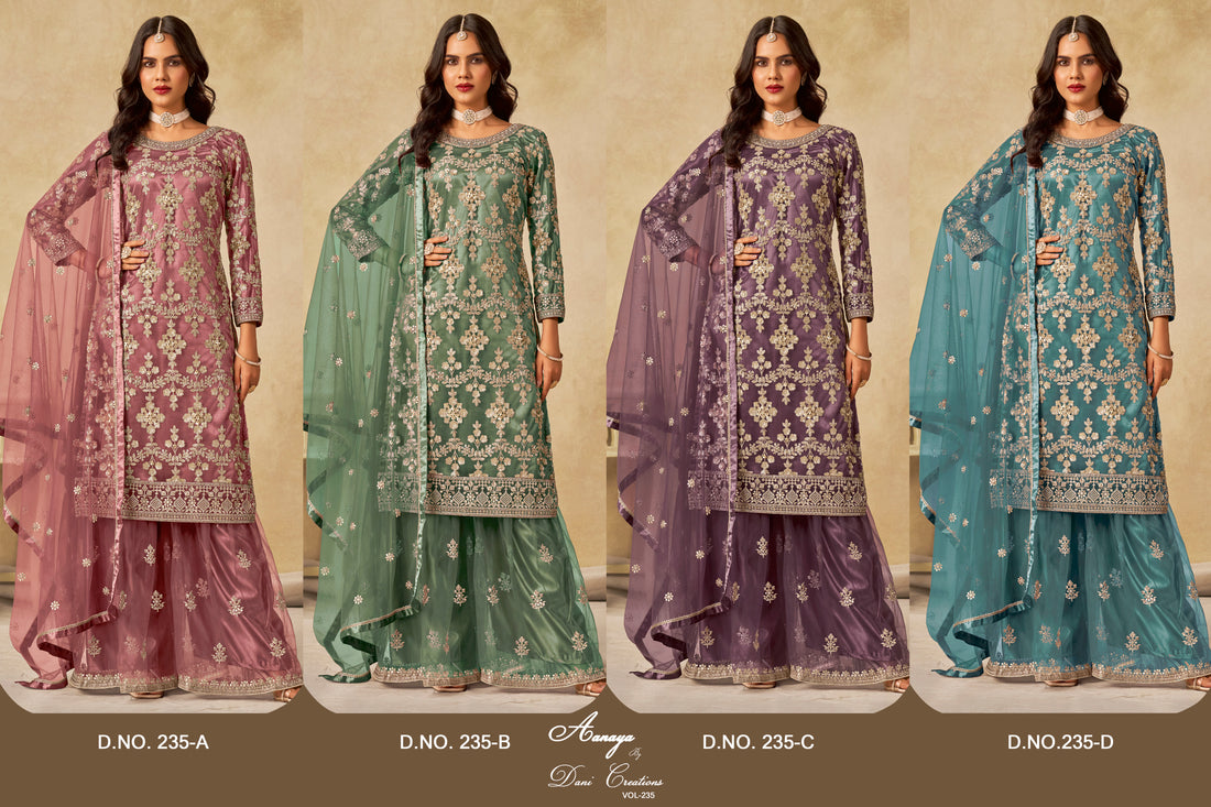 Traditional Soft Net Sharara Salwar Kameez Indian Festive & Wedding Guest Wear Outfit with Dupatta