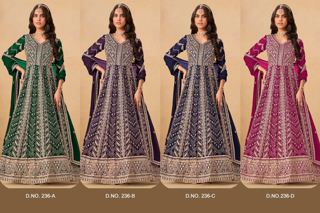 Embroidered Anarkali Gown Suit for Women with Dupatta Indian Wedding Party Wear