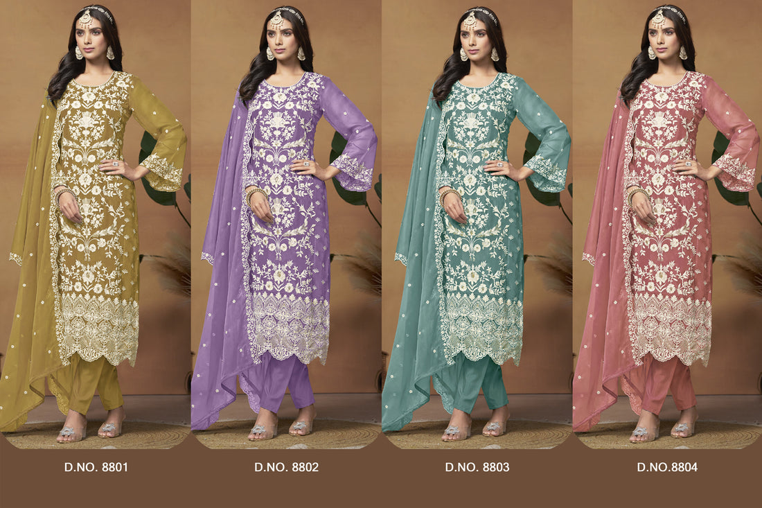 Organza Kurta Palazzo With Heavy Embroidery Sequence Work, Pant Cheap Rate Suits