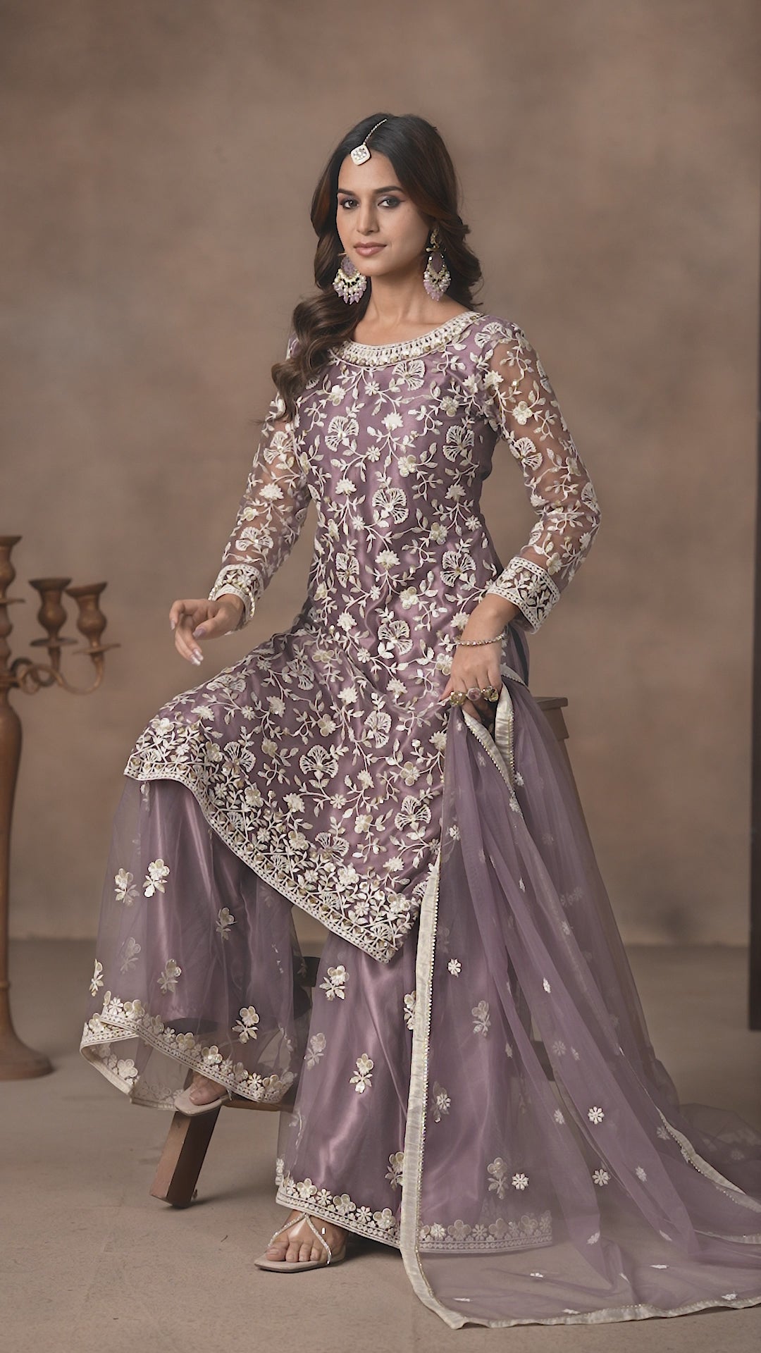 Butterfly Net Embroidered Sharara Suit for Women with Dupatta Party Wear