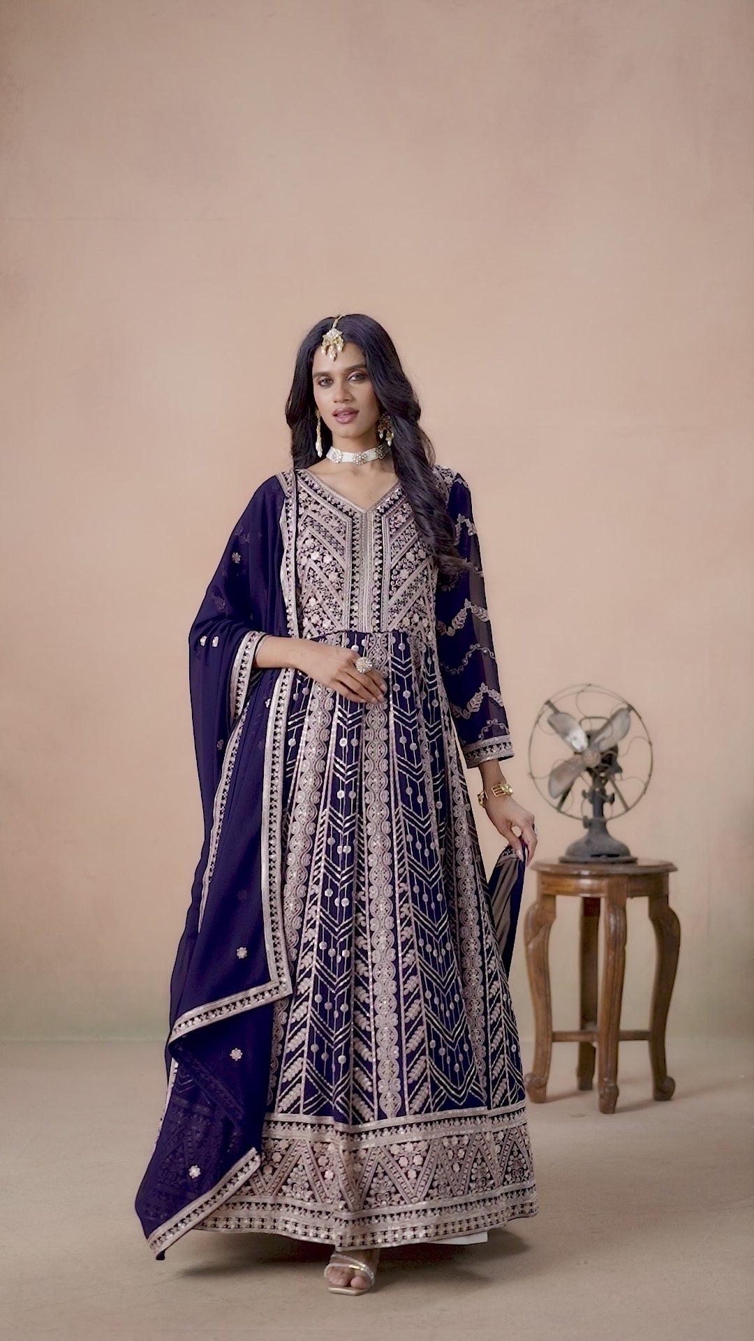 Embroidered Anarkali Gown Suit for Women with Dupatta Indian Wedding Party Wear